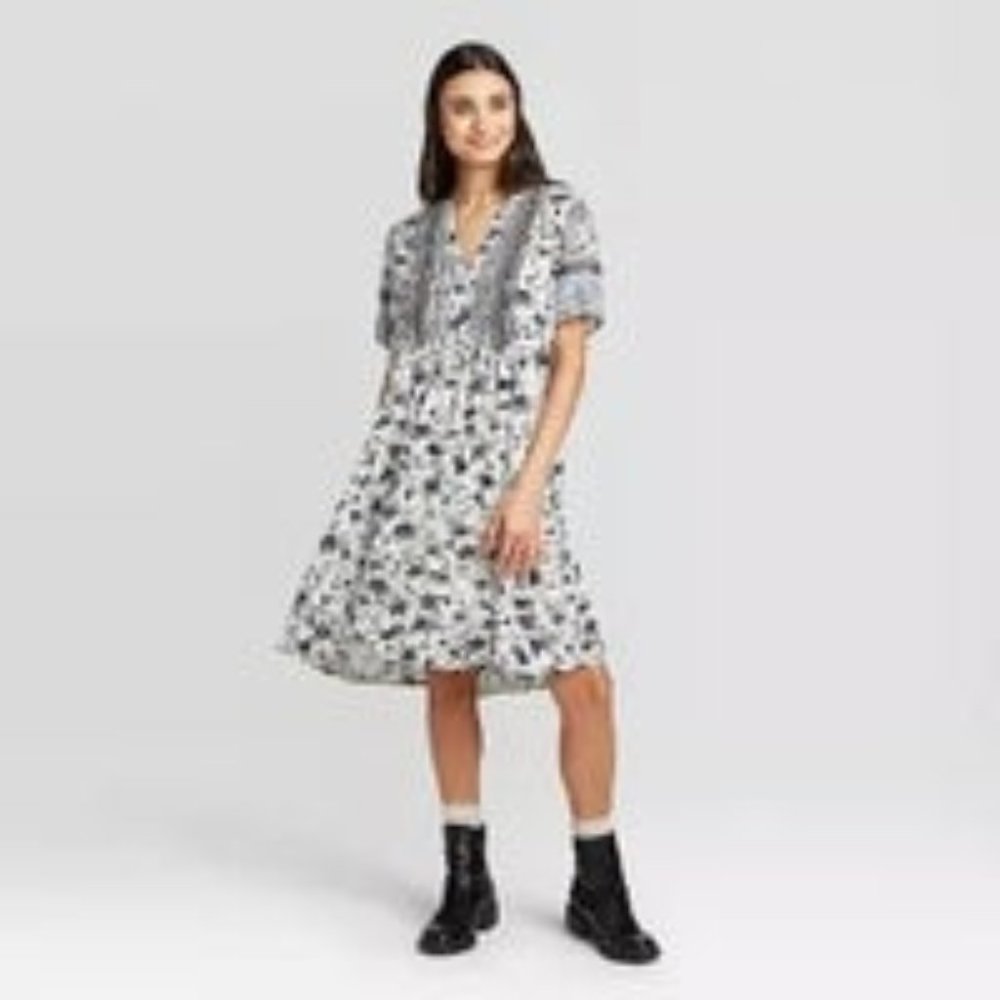 Floral Print Short Sleeve Dress-